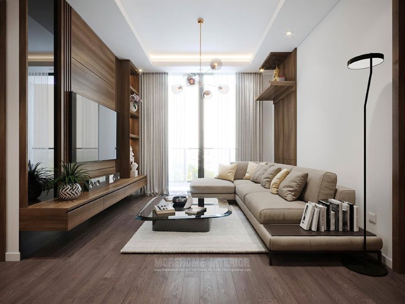 Góc tâm linh đặt tại phòng khách với vách gỗ công nghiệp và bàn thờ gỗ tự nhiên cao cấp. bàn thờ treo tường đẹp