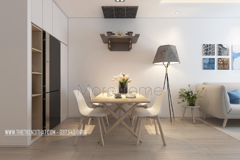 Mẫu bàn thờ hiện đại được đặt ở không gian sinh hoạt chung của ngôi nhà, không gian thờ cúng gia tiên sang trọng và nghiêm trang bàn thờ treo tường đẹp