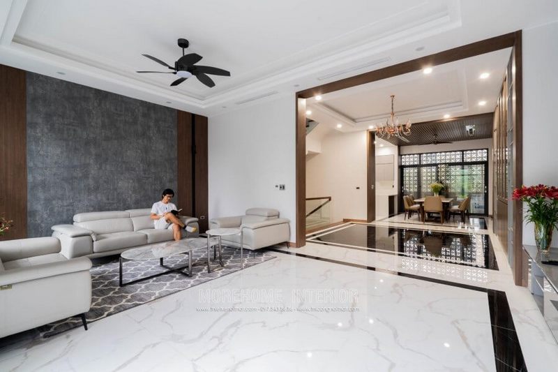 Gạch lát nền - gạch ốp tường LG được sử dụng hiện quả trong không gian phòng khách cao cấp