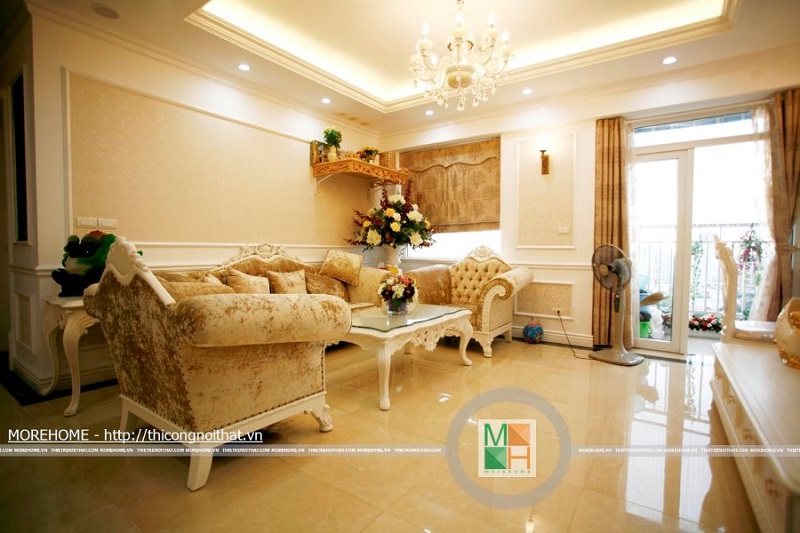 Không gian phòng khách được bố trí vị trí trang nghiêm nhất cho bàn thờ treo tường tổ tiên Mẫu bàn thờ chung cư đẹp hiện đại