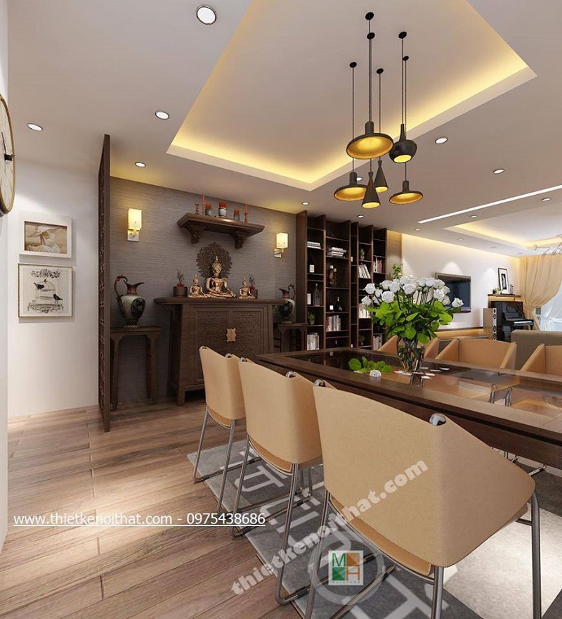 Mẫu bàn thờ treo tường cho chung cư hiện đại màu gỗ tự nhiên . bàn thờ treo tường đẹp
